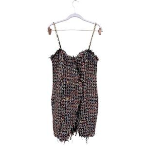 Kaylee Kollection Boucle Tweed Chain Strap Mini Dress Multicolor Medium